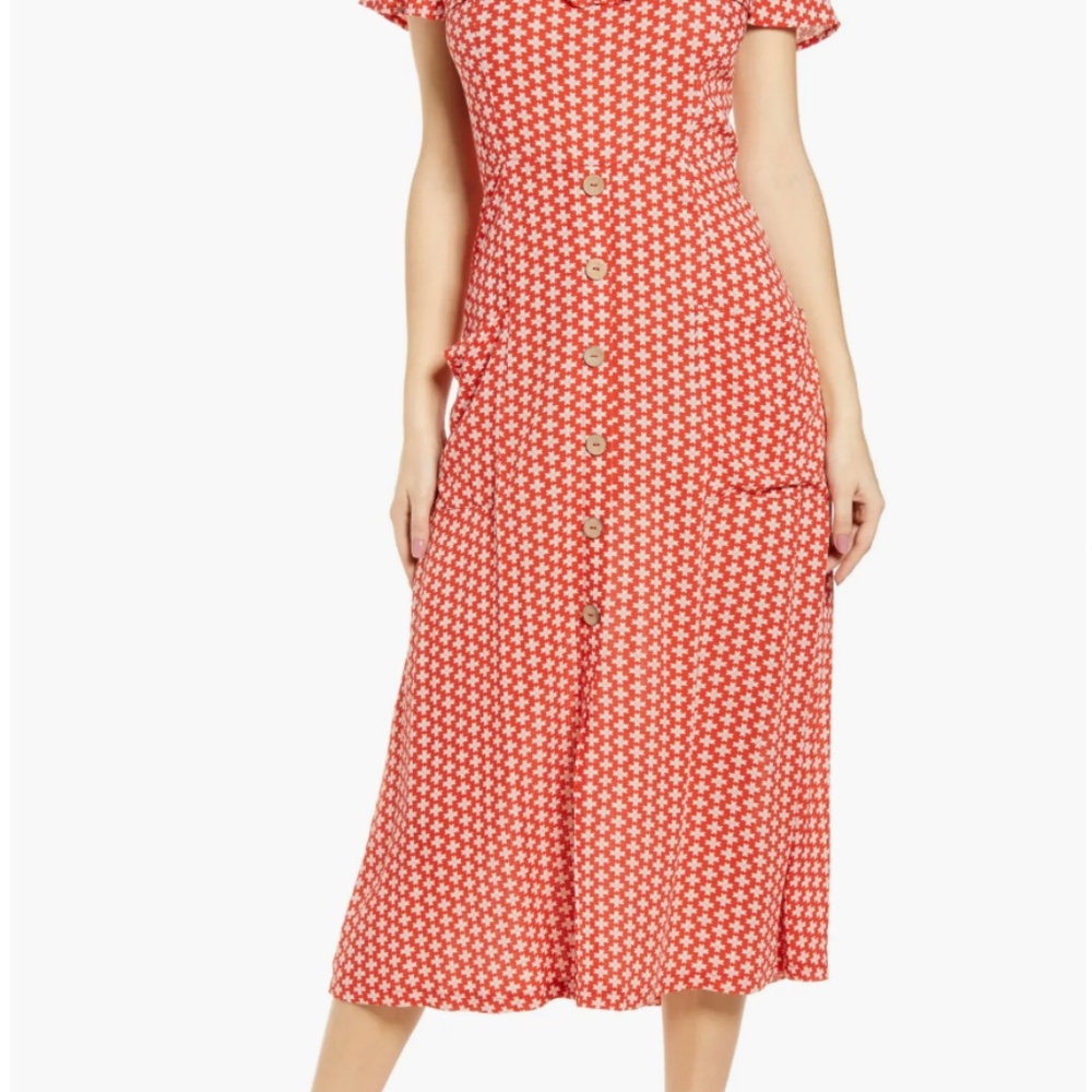 All in Favor Off the Shoulder Linen Blend Midi Dress